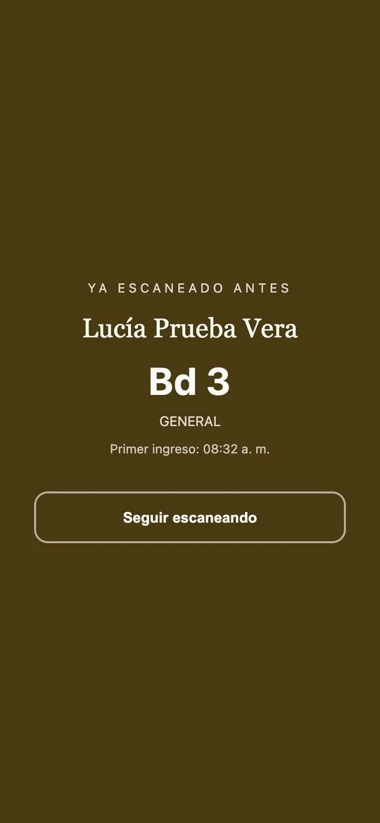 La misma entrada escaneada dos veces, con la hora del primer ingreso